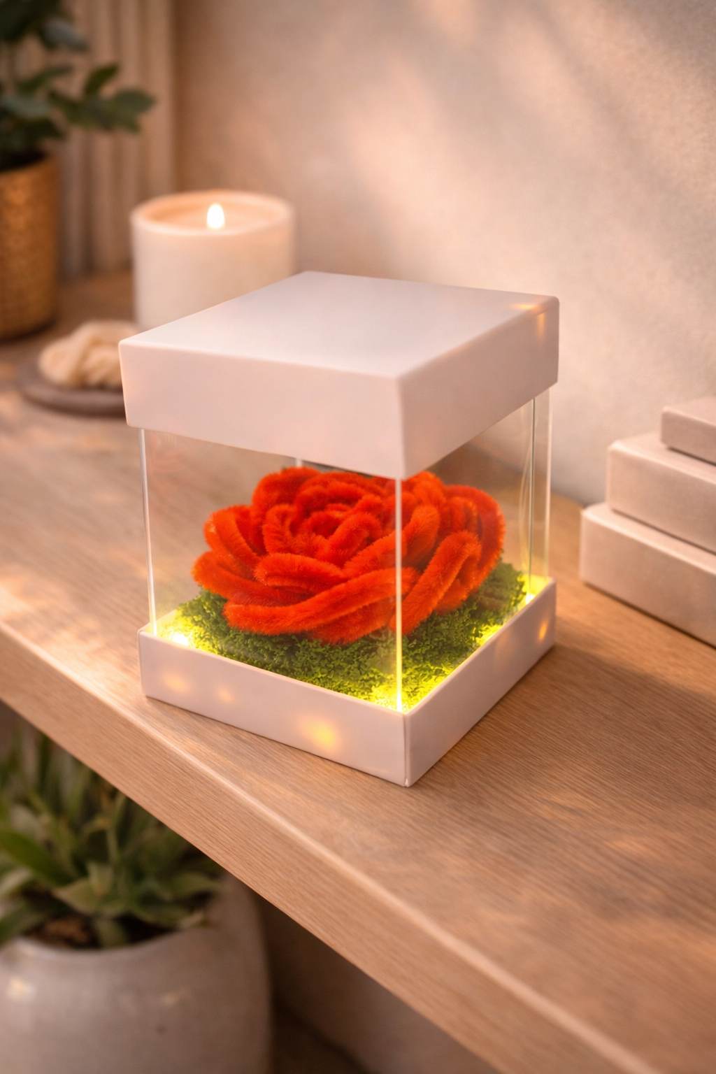 Bouton de rose rouge lumineux