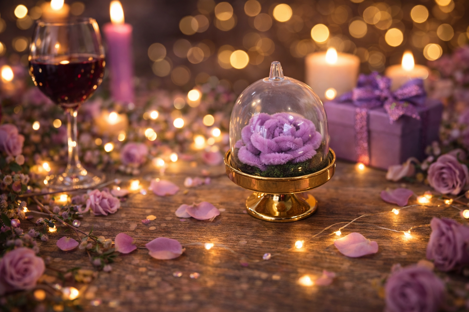 Mini rose éternelle sous cloche