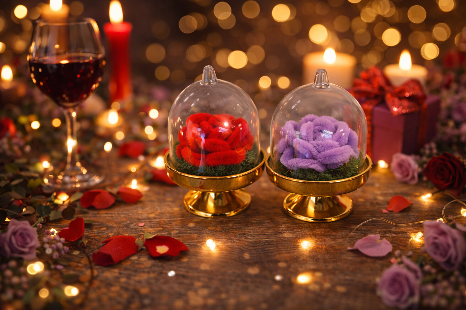 Mini rose éternelle sous cloche