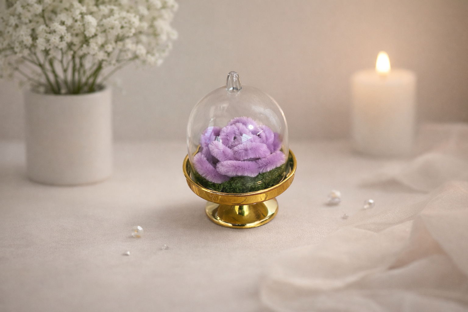 Mini rose éternelle sous cloche