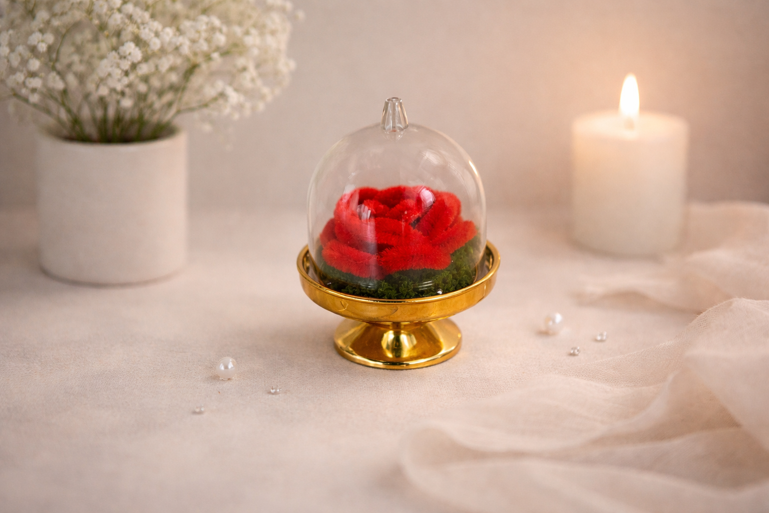 Mini rose éternelle sous cloche