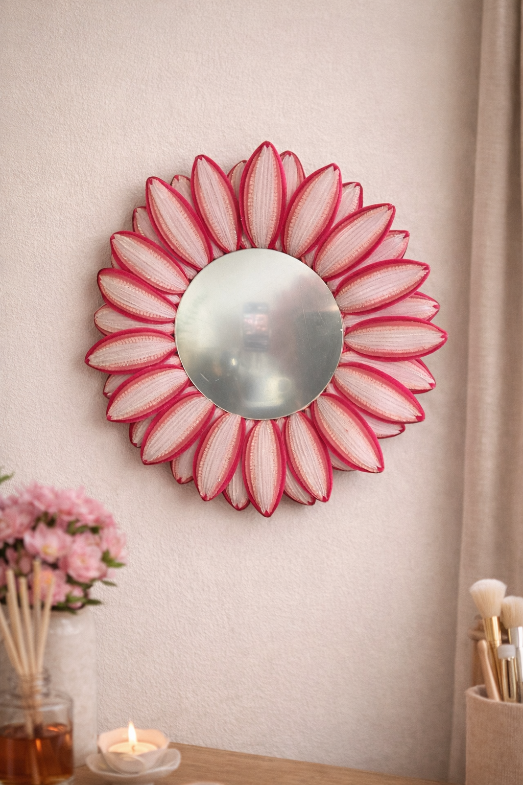 🌸 Miroir Fleur Éternelle – Décoration murale artisanale