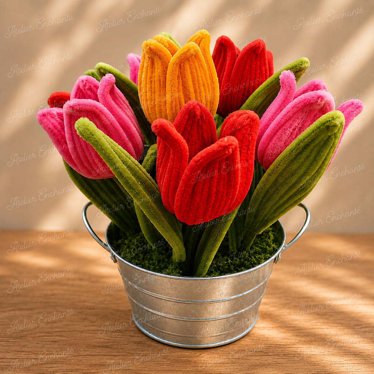 Composition en zinc de tulipes colorées 🌷