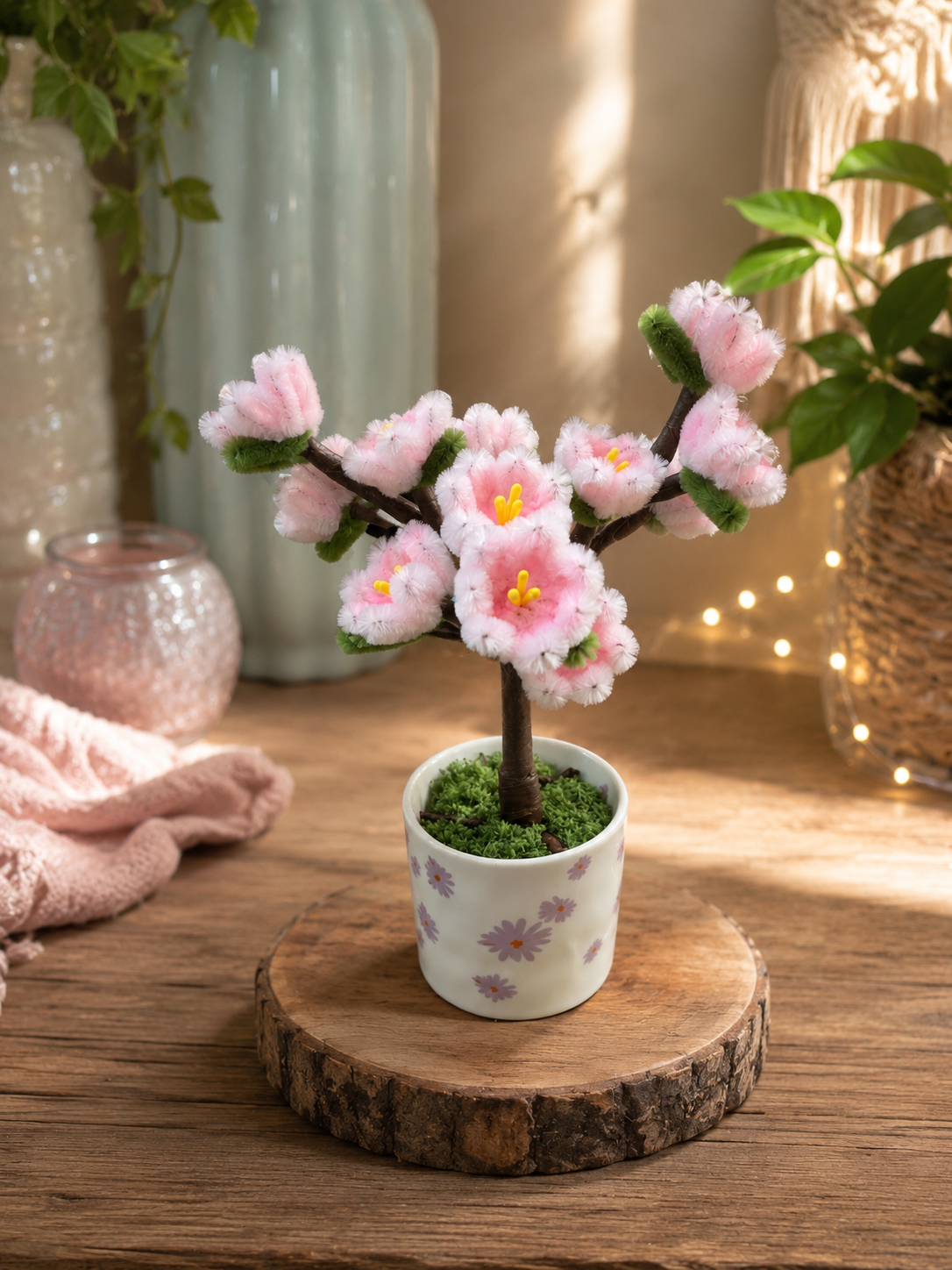 Mini bonsaï rose pastel pot violet