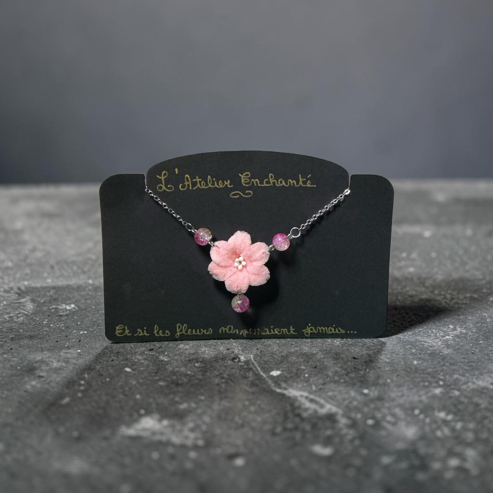 Collier rose 1 fleur