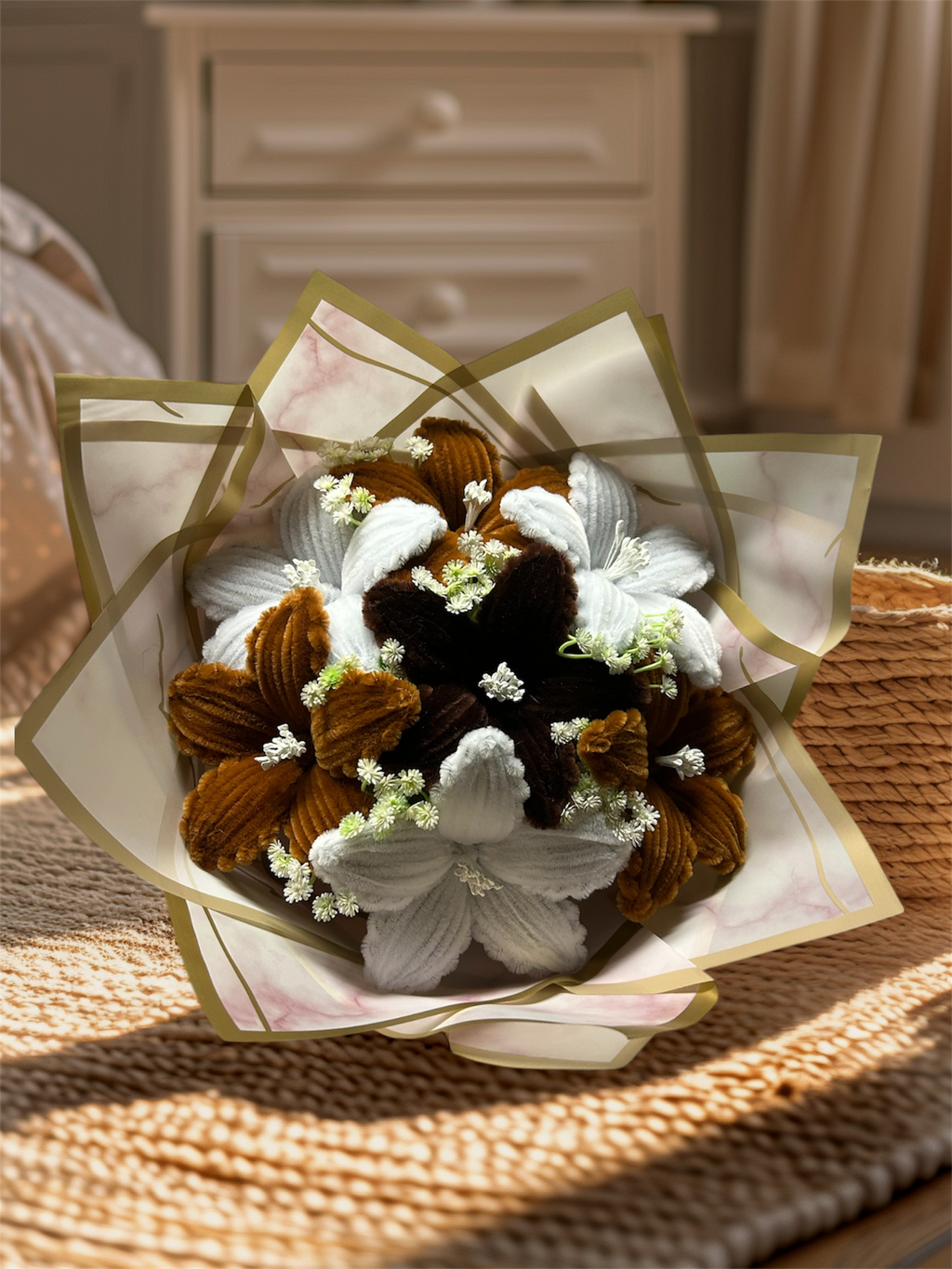 Bouquet Éternel Blanc & Chocolat 🤍🤎
